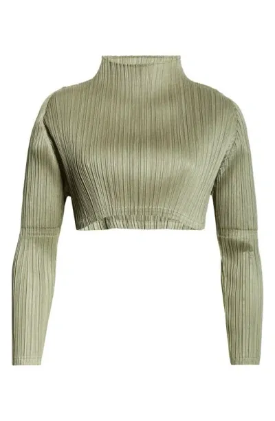 Issey Miyake Monthly Colors January Pleated Crop Top In Steel Green