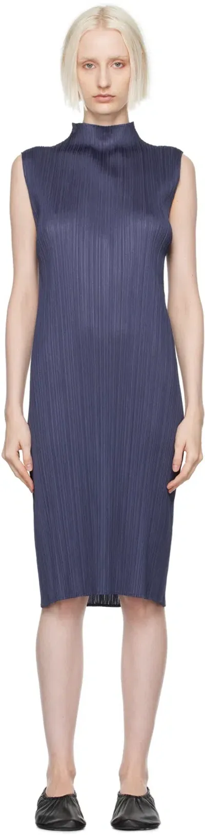 Issey Miyake Navy Monthly Colors August Midi Dress In 78 Grayish Navy