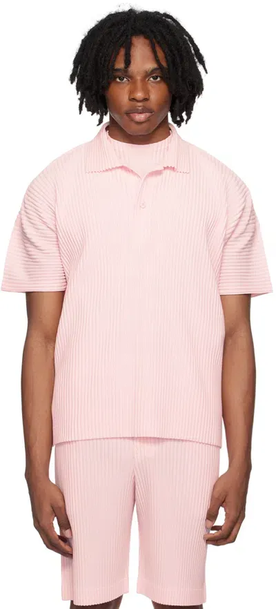 Issey Miyake May Pleated Polo Shirt In Pink