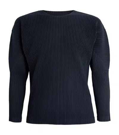 Issey Miyake Pleated Long-sleeve T-shirt In Navy