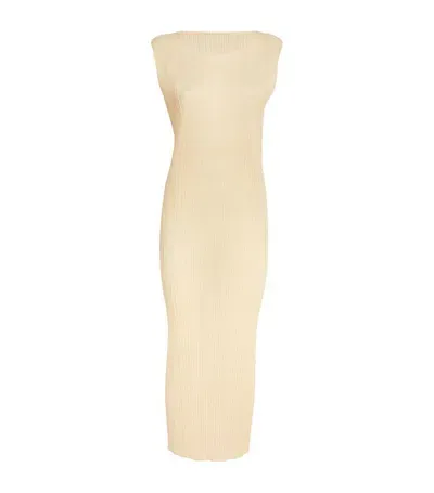 Issey Miyake Pleated Peanuts Midi Dress In Beige