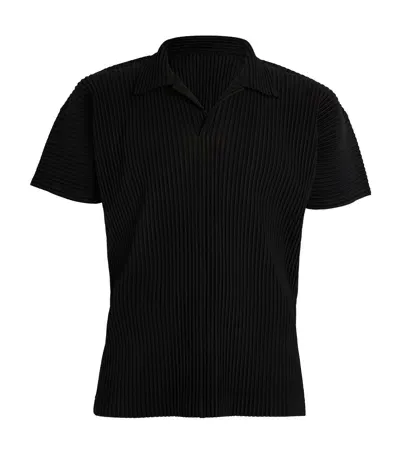 Issey Miyake Pleated Polo Shirt In Black