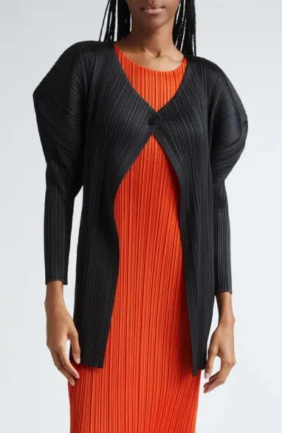 Issey Miyake Pleats Please  Monthly Colors July Pleated Cardigan In 15 Black