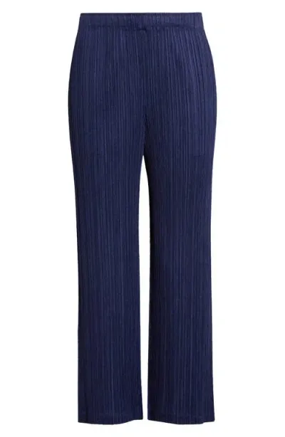 Issey Miyake Pleats Please  Pleated Straight Leg Pants In Navy