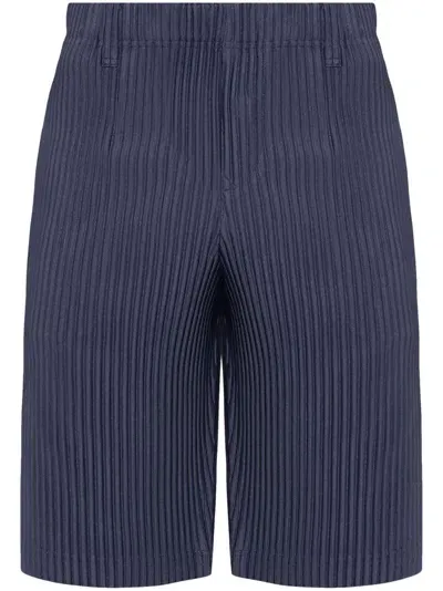 Issey Miyake Plissé Tailored Shorts In Blue