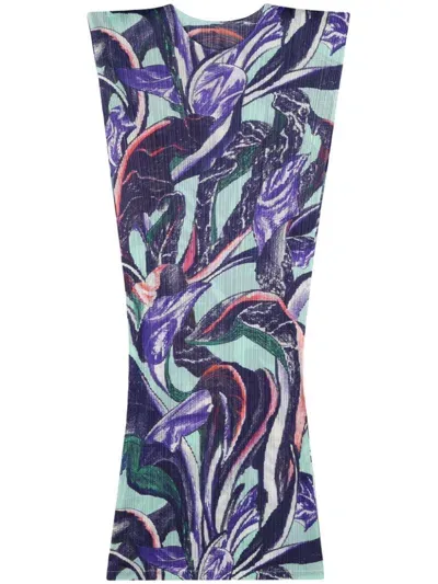 Issey Miyake Printed Pleated Midi Dress In Violet