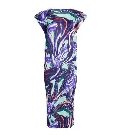 Issey Miyake Women's Tardivo Botanical Cap-sleeve Midi-dress In Purple