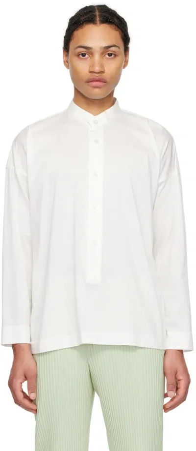 Issey Miyake White Band Collar Shirt In 01-white