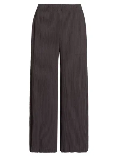 Issey Miyake Women's Hatching Plissé Wide-leg Pants In Dark Brown