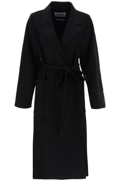 Ivy & Oak Notched Belted Wool Coat In Black