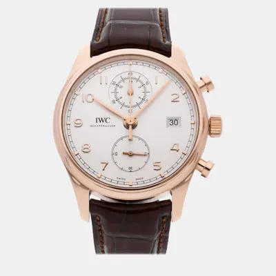 Pre-owned Iwc Schaffhausen Silver 18k Rose Gold Portugieser Iw3903-01 Automatic Men's Wristwatch 42 Mm