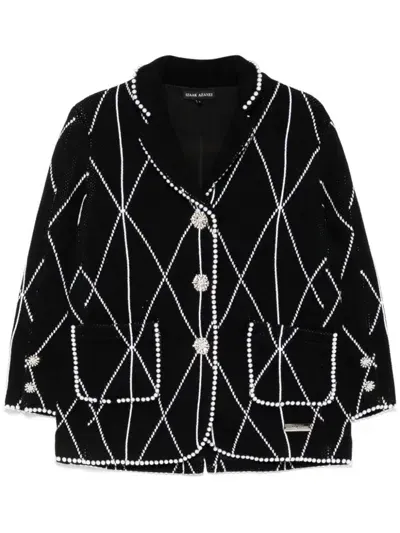 Izaak Azanei Faux-pearl Embellished Single-breasted Blazer In Black