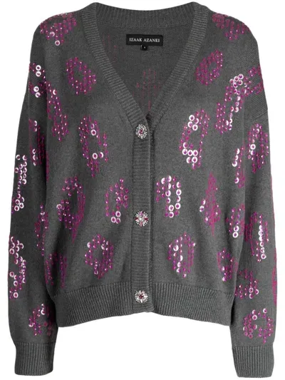 Izaak Azanei Sequin-detail Cotton Cardigan In Grau