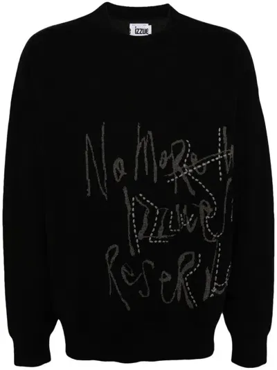 Izzue Slogan-embroidered Ribbed Jumper In Black