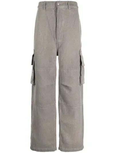 Izzue High-waisted Cotton Cargo Trousers In Grey