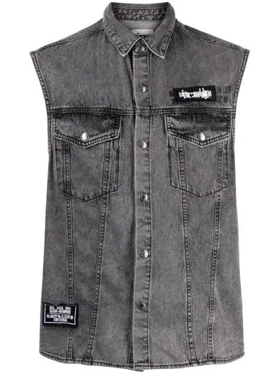 Izzue Sleeveless Patch-detail Denim Shirt In Grey