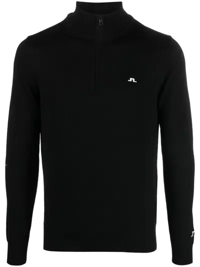 J. Lindeberg Half-zip Fine-knit Jumper In Black