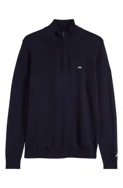 J. Lindeberg Merino Wool Quarter-zip Kian Sweater In Jl Navy