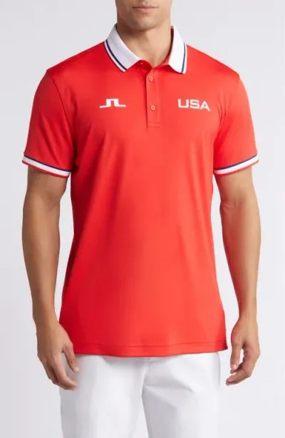 J. Lindeberg Timeo Golf Polo In Flame Scarlet