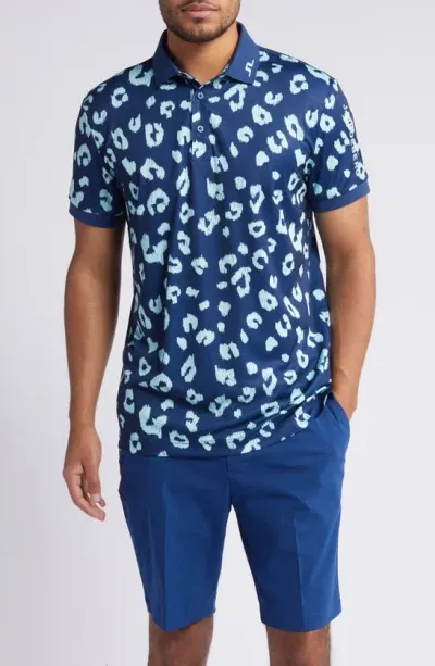 J. Lindeberg Tour Leopard Print Polo In Savanna Estate Blue