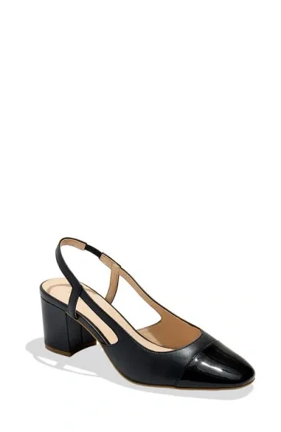 Jack Rogers Summer Cap Toe Slingback Sandal In Black/black Patent