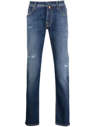 Jacob Cohen Distressed Mid-rise Straight-leg Jeans In Blau