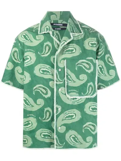 Jacquemus Artichaut Paisley-print Frayed-edge Shirt In Green