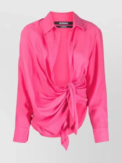 Jacquemus Bahia Draped Tie Collared Shirt In Pink