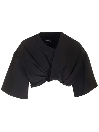 Jacquemus Le Tshirt Bahia Court Crop Top In Black