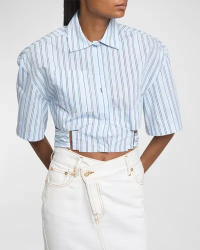 Jacquemus La Chemise Courte Bari Striped Shirt In Blue