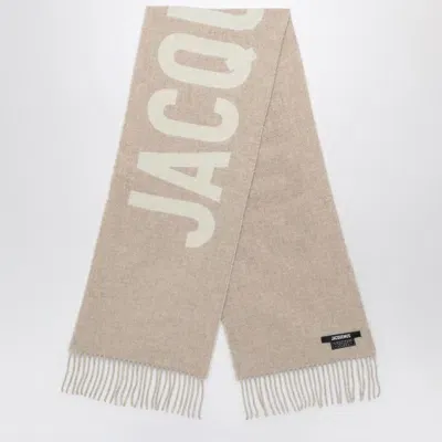 Jacquemus Beige Wool Scarf With Logo Women In Multicolor