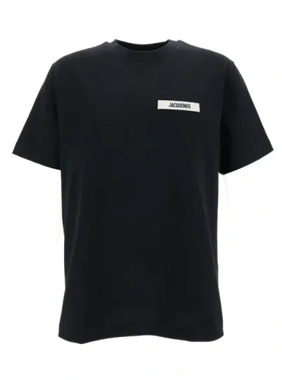 Jacquemus Black Crewneck T-shirt With Logo Detail In Cotton