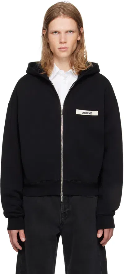 Jacquemus Le Hoodie Gros Grain Zip-up Sweatshirt In Black