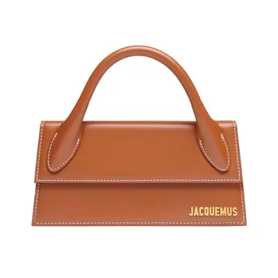 Jacquemus Brown Leather Crossbody Bag In Contrast Stitching Detail