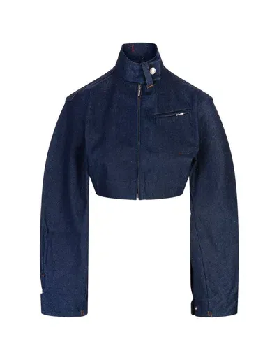 Jacquemus Cabrio Denim Cropped Jacket In Blue