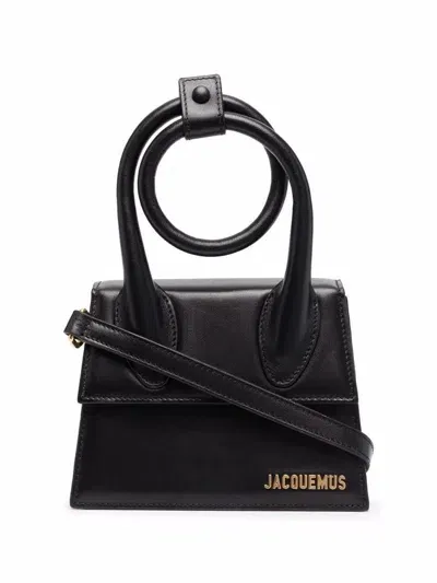 Jacquemus Calf Leather Le Chiquito Noeud Crossbody Bag In Black