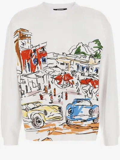 Jacquemus Cotton Jersey Sweatshirt With Capri Print In White