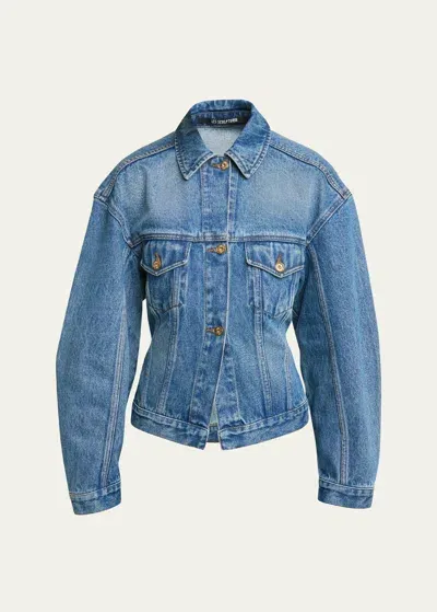 Jacquemus Denim Fitted Wide-sleeve Jacket In Blau