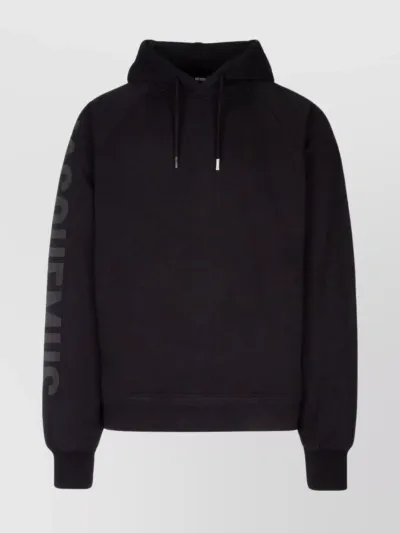 Jacquemus Typo Cotton Hoodie In Black