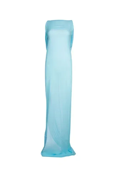 Jacquemus La Robe Ameno Satin Long Dress In Light Blue