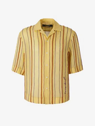 Jacquemus Yellow Le Raphia 'la Chemise Palha' Shirt In Yellow, Terracotta, And Purple