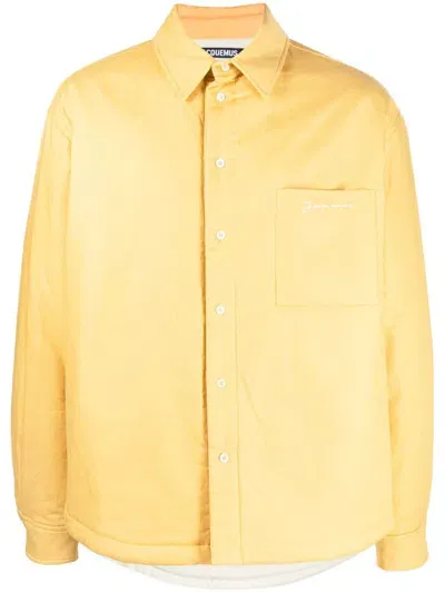 Jacquemus Embroidered-logo Button-fastening Jacket In Yellow