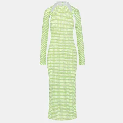 Pre-owned Jacquemus Green Checkered Print Jersey La Robe Nodi Midi Dress S