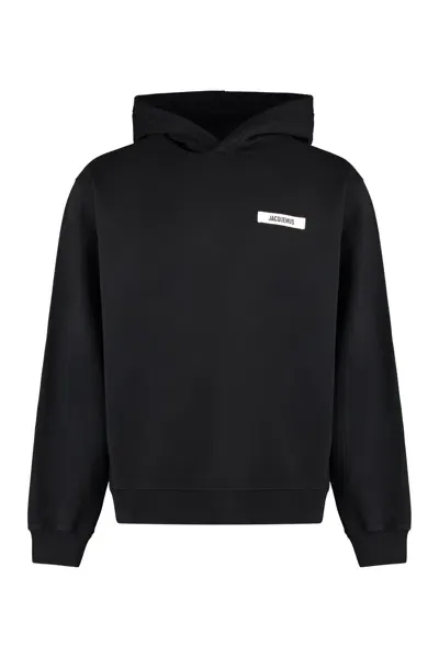 Jacquemus Gros Grain Cotton Hoodie In Black