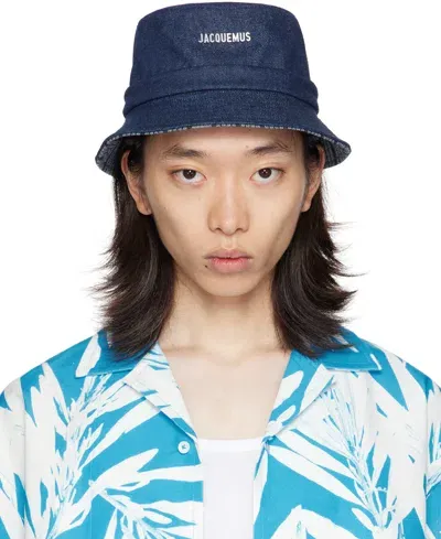 Jacquemus Indigo La Casa 'le Bob Gadjo' Bucket Hat In 38f Navy/navy Stripe