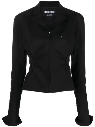 Jacquemus Neru Cutout Wool-blend Jacket In Black