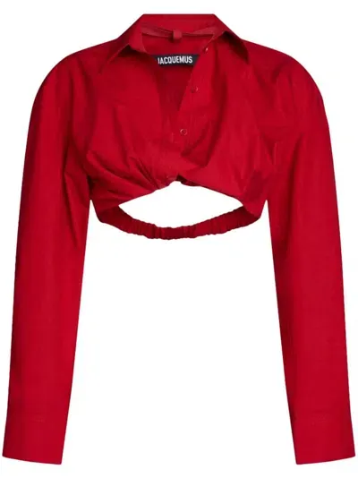 Jacquemus La Chemise Bahia Courte Poplin Shirt In Red