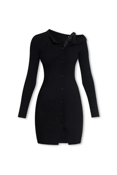 Jacquemus La Robe Maille Colin Ribbed Mini Dress In Black