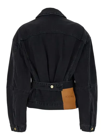 Jacquemus La Veste De Nimes Black Jacket With Rear Belt In Denim Woman