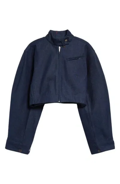 Jacquemus La Veste De-nimes Cabrio Crop Denim Jacket In Navy